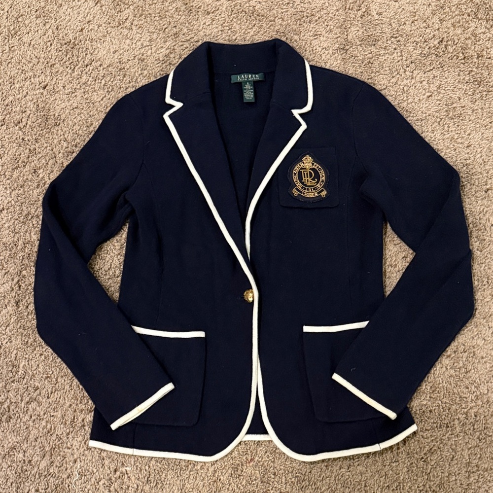 Ralph Lauren Dark Blue Blazer with White Accents 100% Cotton
